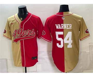 Men's San Francisco 49ers #54 Fred Warner Gold Red Split Stitched Jersey