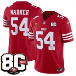 Men's San Francisco 49ers #54 Fred Warner Red 80th Anniversary Patch And 4-Star C Patch 2026 F.U.S.E. Vapor Untouchable Limited Football Stitched Jersey