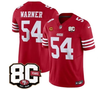 Men's San Francisco 49ers #54 Fred Warner Red 80th Anniversary Patch And 4-Star C Patch 2026 F.U.S.E. Vapor Untouchable Limited Football Stitched Jersey