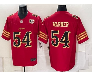 Men's San Francisco 49ers #54 Fred Warner Red Gold 80th Anniversary Patch “Rivalries” 2026 F.U.S.E. Vapor Untouchable Limited Football Stitched Jersey