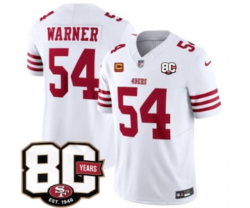 Men's San Francisco 49ers #54 Fred Warner White 80th Anniversary Patch And 4-Star C Patch 2026 F.U.S.E. Vapor Untouchable Limited Football Stitched Jersey