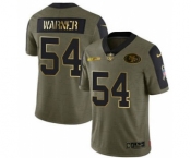 Men's San Francisco 49ers #54 Warner Scarlet 2021 Olive Camo Salute To Service Golden Limited Stitched Football Jersey