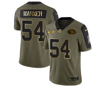 Men's San Francisco 49ers #54 Warner Scarlet 2021 Olive Camo Salute To Service Golden Limited Stitched Football Jersey