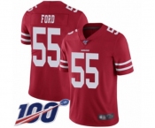 Men's San Francisco 49ers #55 Dee Ford Red Team Color Vapor Untouchable Limited Player 100th Season Football Jersey