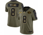Men's San Francisco 49ers #8 Steve Young 2021 Olive Camo Salute To Service Golden Limited Stitched Football Jersey