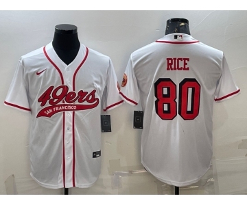 Men's San Francisco 49ers #80 Jerry Rice New White With Patch Cool Base Stitched Baseball Jersey
