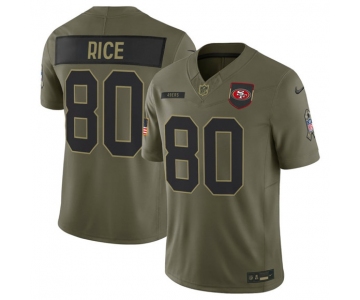 Men's San Francisco 49ers #80 Jerry Rice Olive 2025 Salute to Service Limited Football Stitched Jersey