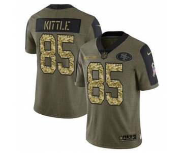 Men's San Francisco 49ers #85 George Kittle 2021 Olive Camo Salute To Service Limited Stitched Football Jersey