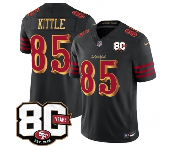 Men's San Francisco 49ers #85 George kittle Black 80th Anniversary Patch “Rivalries” 2026 F.U.S.E. Vapor Untouchable Limited Football Stitched Jersey