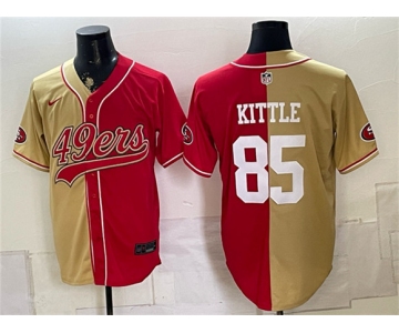Men's San Francisco 49ers #85 George kittle Gold Red Split Stitched Jersey