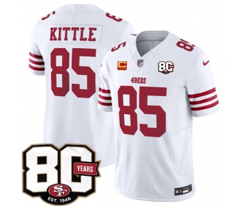 Men's San Francisco 49ers #85 George kittle White 80th Anniversary Patch And 4-Star C Patch 2026 F.U.S.E. Vapor Untouchable Limited Football Stitched Jerse