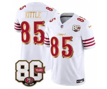 Men's San Francisco 49ers #85 George kittle White Gold 80th Anniversary Patch “Rivalries” 2026 F.U.S.E. Vapor Untouchable Limited Football Stitched Jersey