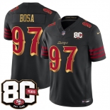 Men's San Francisco 49ers #97 Nick Bosa Black 80th Anniversary Patch “Rivalries” 2026 F.U.S.E. Vapor Untouchable Limited Football Stitched Jersey