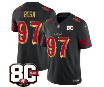 Men's San Francisco 49ers #97 Nick Bosa Black 80th Anniversary Patch “Rivalries” 2026 F.U.S.E. Vapor Untouchable Limited Football Stitched Jersey