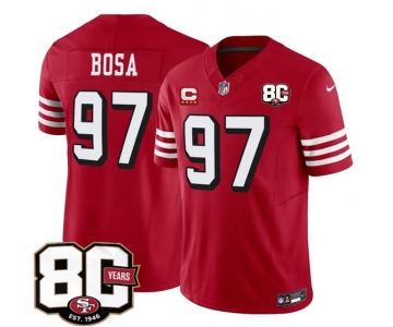 Men's San Francisco 49ers #97 Nick Bosa New Red 2026 F.U.S.E. With 80th Anniversary & 4-Star C Patch Vapor Untouchable Limited Football Stitched Jersey
