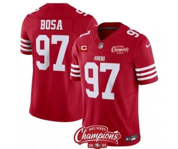 Men's San Francisco 49ers #97 Nick Bosa Red 2023 F.U.S.E. With 2-star C Ptach And NFC West Champions Patch Football Stitched Jersey