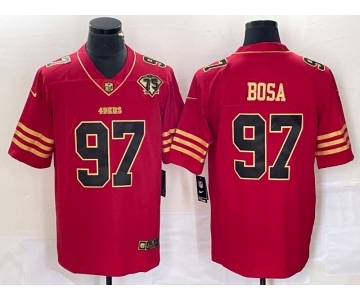 Men's San Francisco 49ers #97 Nick Bosa Red 75th Patch Golden Edition Stitched Nike Limited Jersey
