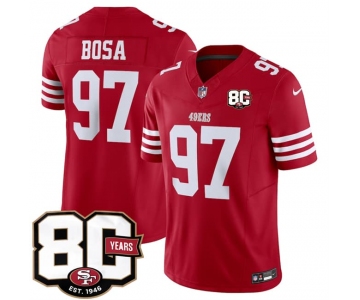 Men's San Francisco 49ers #97 Nick Bosa Red 80th Anniversary Patch 2026 F.U.S.E. Vapor Untouchable Limited Football Stitched Jersey