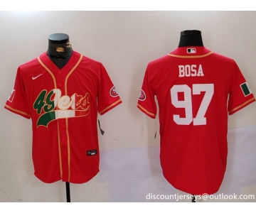 Men's San Francisco 49ers #97 Nick Bosa Red With Patch Cool Base Stitched Baseball Jersey