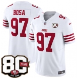 Men's San Francisco 49ers #97 Nick Bosa White 80th Anniversary Patch 2026 F.U.S.E. Vapor Untouchable Limited Football Stitched Jersey Men's San Francisco 49ers #97 Nick Bosa White 80th Anniversary Patch 2026 F.U.S.E. Vapor Untouchable Limited Football Stitched Jersey