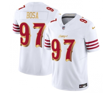 Men's San Francisco 49ers #97 Nick Bosa White Gold 2025 F.U.S.E. “Rivalries” Vapor Limited Football Stitched Jersey