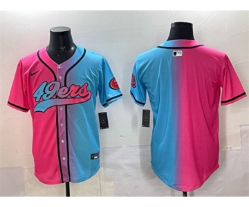 Men's San Francisco 49ers Blank Pink Blue Limited Stitched Baseball Jersey