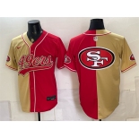 Men's San Francisco 49ers Team Big Logo Gold Red Split Stitched Jersey