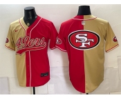 Men's San Francisco 49ers Team Big Logo Gold Red Split Stitched Jersey