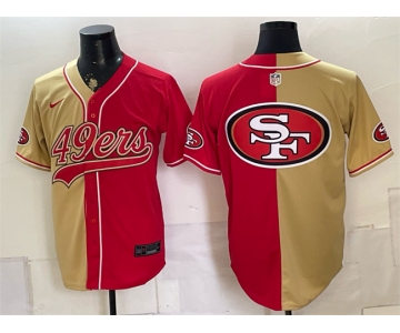 Men's San Francisco 49ers Team Big Logo Gold Red Split Stitched Jersey