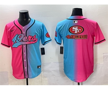 Men's San Francisco 49ers Team Big Logo Pink Blue Limited Stitched Baseball Jersey