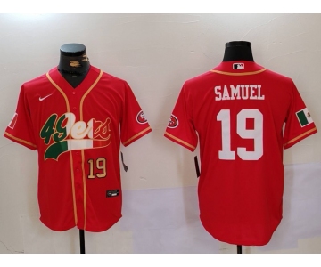 Men's San Francisco 49ers#19 Deebo Samuel Red With Patch Cool Base Stitched Baseball Jersey