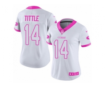 Women's Nike San Francisco 49ers #14 Y.A. Tittle Limited White Pink Rush Fashion NFL Jersey