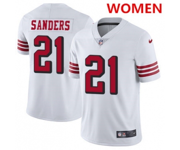 Women's Nike San Francisco 49ers #21 Deion Sanders White Rush Stitched NFL Vapor Untouchable Limited Jersey