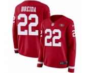 Women's Nike San Francisco 49ers #22 Matt Breida Limited Red Therma Long Sleeve NFL Jersey Women's Nike San Francisco 49ers #22 Matt Breida Limited Red Therma Long Sleeve NFL Jersey