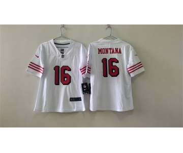 Women's San Francisco 49ers #16 Joe Montana White 2nd Alternate Football Stitched Jersey