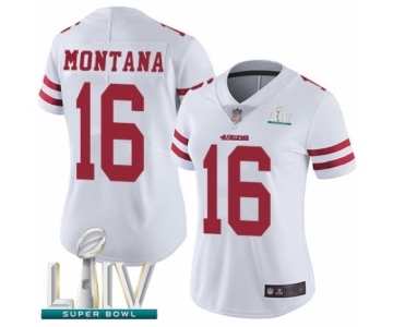 Women's San Francisco 49ers #16 Joe Montana White Vapor Untouchable Limited Player Super Bowl LIV Bound Football Jersey