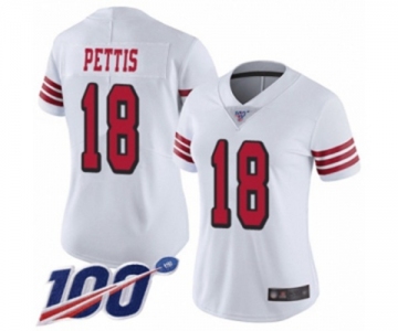 Women's San Francisco 49ers #18 Dante Pettis Limited White Rush Vapor Untouchable 100th Season Football Jersey