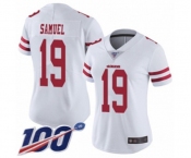 Women's San Francisco 49ers #19 Deebo Samuel White Vapor Untouchable Limited Player 100th Season Football Jersey Women's San Francisco 49ers #19 Deebo Samuel White Vapor Untouchable Limited Player 100th Season Football Jersey