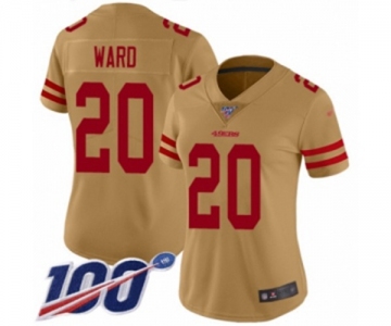 Women's San Francisco 49ers #20 Jimmie Ward Limited Gold Inverted Legend 100th Season Football Jersey