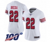 Women's San Francisco 49ers #22 Matt Breida Limited White Rush Vapor Untouchable 100th Season Football Jersey