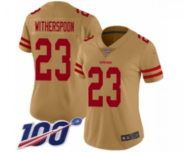 Women's San Francisco 49ers #23 Ahkello Witherspoon Limited Gold Inverted Legend 100th Season Football Jersey