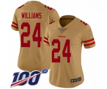 Women's San Francisco 49ers #24 K'Waun Williams Limited Gold Inverted Legend 100th Season Football Jersey