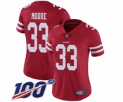 Women's San Francisco 49ers #33 Tarvarius Moore Red Team Color Vapor Untouchable Limited Player 100th Season Football Jersey Women's San Francisco 49ers #33 Tarvarius Moore Red Team Color Vapor Untouchable Limited Player 100th Season Football Jersey