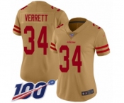 Women's San Francisco 49ers #34 Jason Verrett Limited Gold Inverted Legend 100th Season Football Jersey Women's San Francisco 49ers #34 Jason Verrett Limited Gold Inverted Legend 100th Season Football Jersey