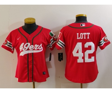 Women's San Francisco 49ers #42 Ronnie Lott Red Mexico Cool Base Stitched Baseball Jersey