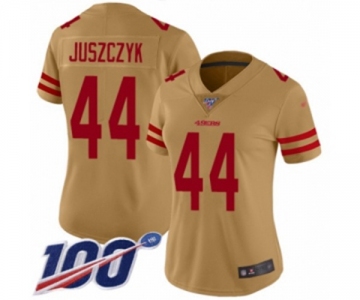 Women's San Francisco 49ers #44 Kyle Juszczyk Limited Gold Inverted Legend 100th Season Football Jersey
