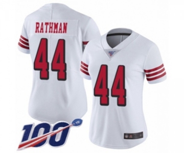 Women's San Francisco 49ers #44 Tom Rathman Limited White Rush Vapor Untouchable 100th Season Football Jersey