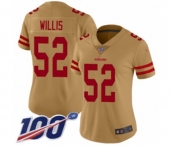 Women's San Francisco 49ers #52 Patrick Willis Limited Gold Inverted Legend 100th Season Football Jersey