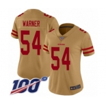 Women's San Francisco 49ers #54 Fred Warner Limited Gold Inverted Legend 100th Season Football Jersey
