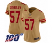 Women's San Francisco 49ers #57 Dre Greenlaw Limited Gold Inverted Legend 100th Season Football Jersey